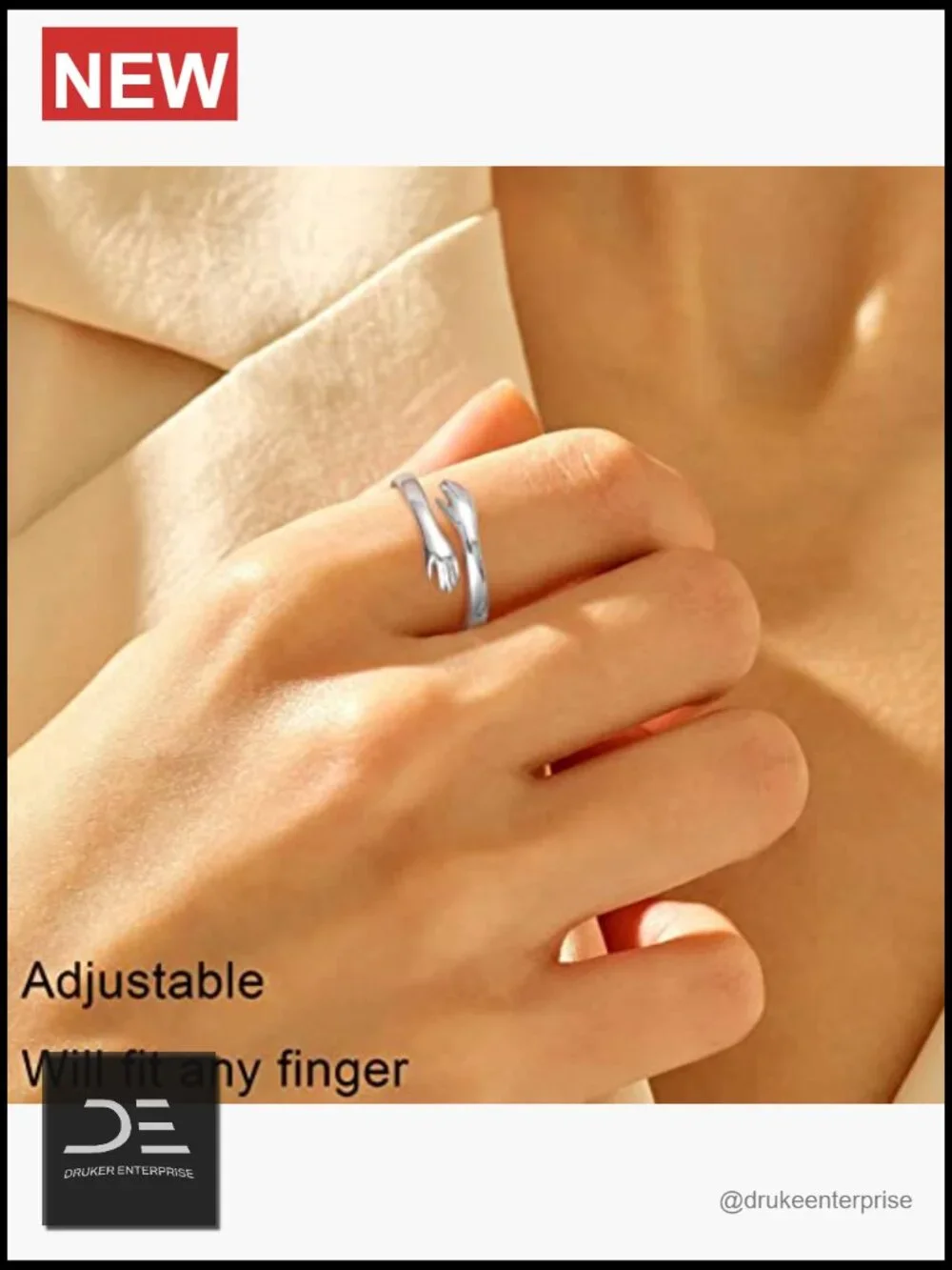 S925 Sterling Silver Hug Ring with Inspirational Engraving Adjustable